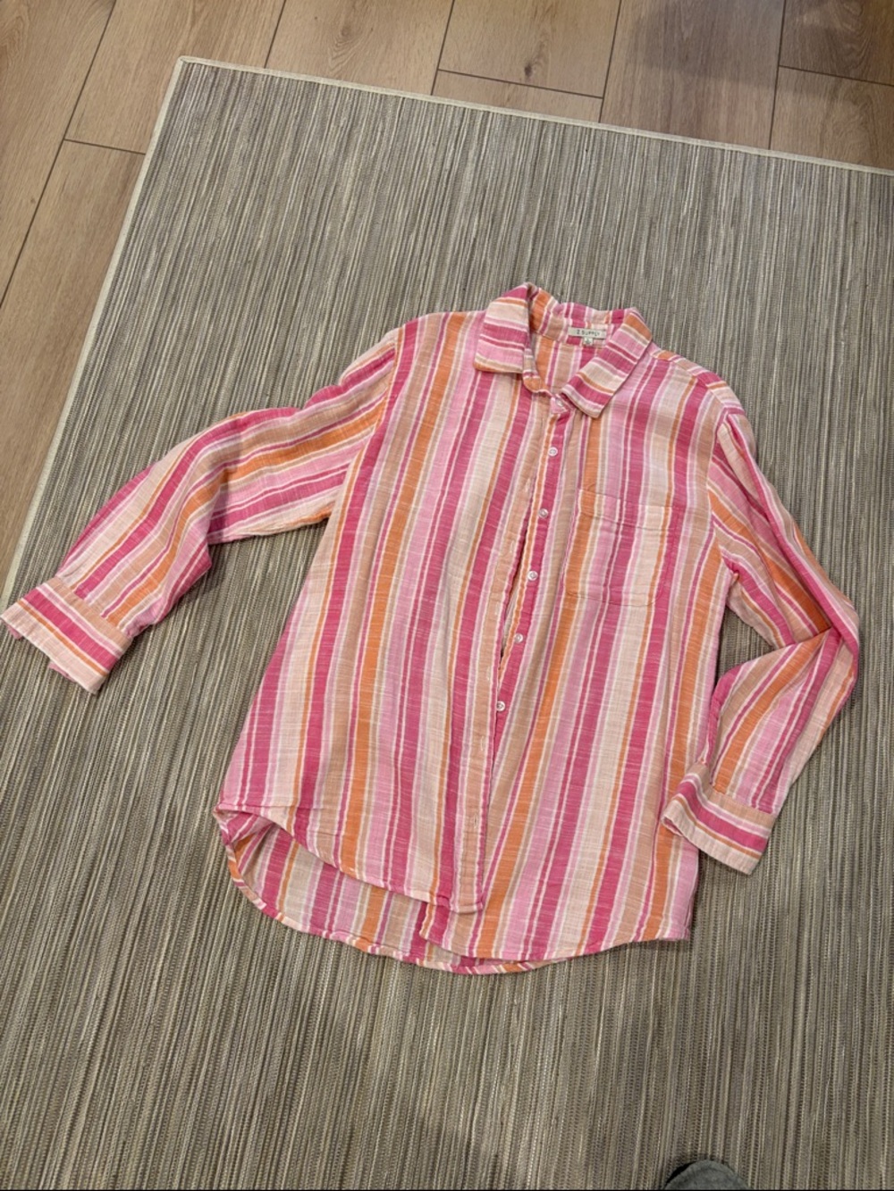 Women’s Z Supply Pink and Orange Striped Collared Shirt